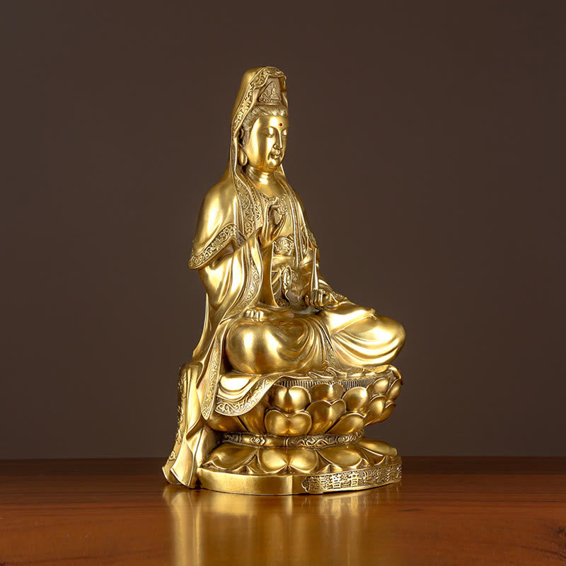 Mythstone Kwan Yin Avalokitesvara Wealth Brass Copper Statue Home Desk Decoration