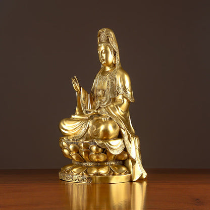 Mythstone Kwan Yin Avalokitesvara Wealth Brass Copper Statue Home Desk Decoration