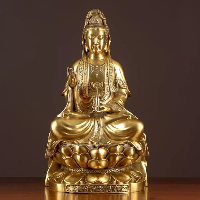 Mythstone Kwan Yin Avalokitesvara Wealth Brass Copper Statue Home Desk Decoration