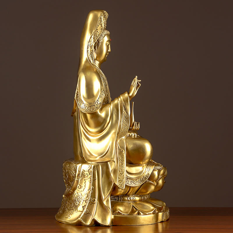 Mythstone Kwan Yin Avalokitesvara Wealth Brass Copper Statue Home Desk Decoration