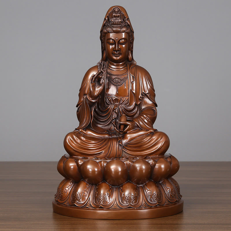 Mythstone Kwan Yin Avalokitesvara Lotus Wealth Copper Statue Home Desk Decoration