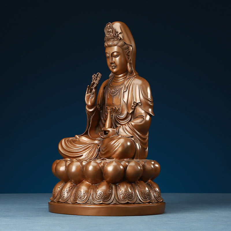 Mythstone Kwan Yin Avalokitesvara Lotus Wealth Copper Statue Home Desk Decoration