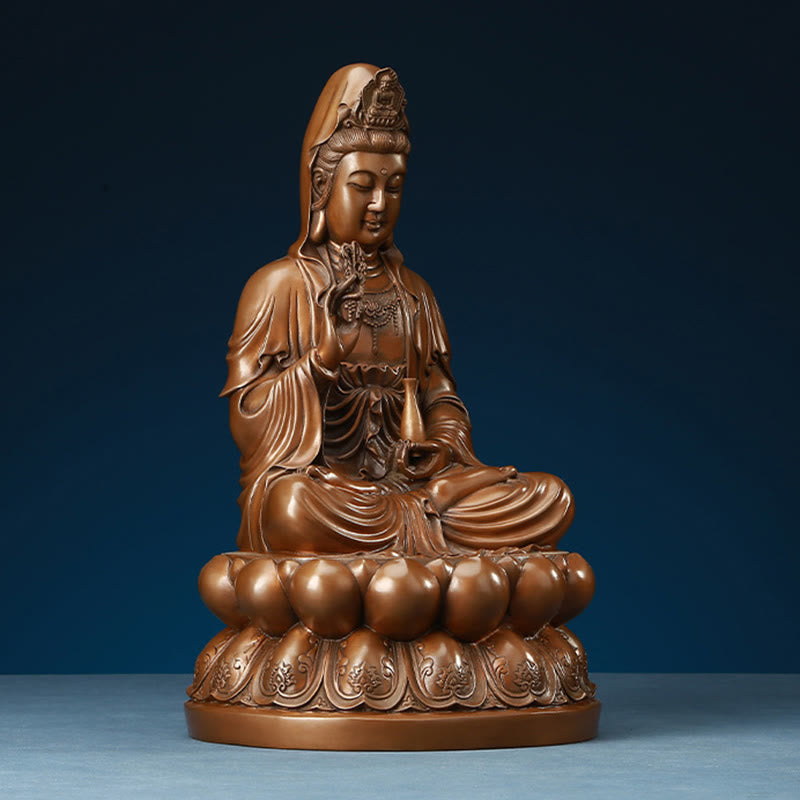 Mythstone Kwan Yin Avalokitesvara Lotus Wealth Copper Statue Home Desk Decoration