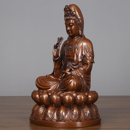 Mythstone Kwan Yin Avalokitesvara Lotus Wealth Copper Statue Home Desk Decoration