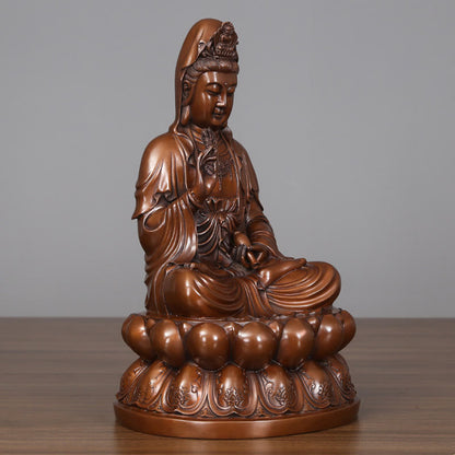 Mythstone Kwan Yin Avalokitesvara Lotus Wealth Copper Statue Home Desk Decoration