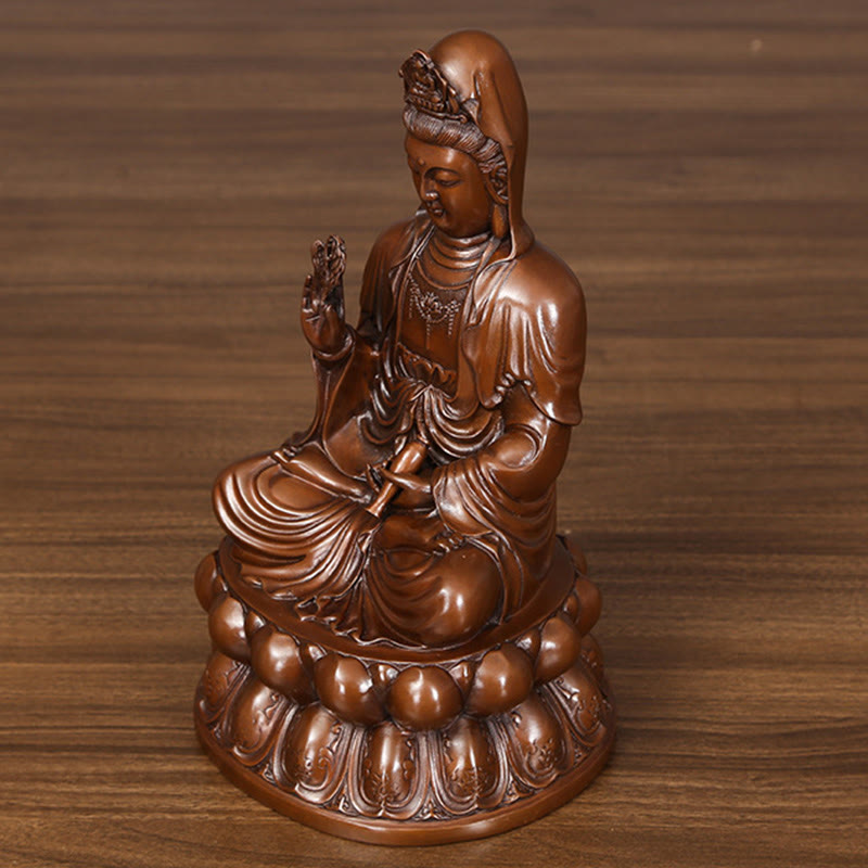 Mythstone Kwan Yin Avalokitesvara Lotus Wealth Copper Statue Home Desk Decoration