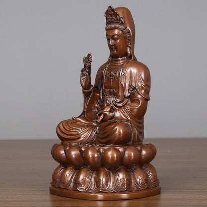 Mythstone Kwan Yin Avalokitesvara Lotus Wealth Copper Statue Home Desk Decoration