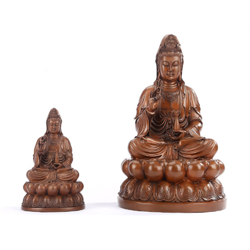 Mythstone Kwan Yin Avalokitesvara Lotus Wealth Copper Statue Home Desk Decoration