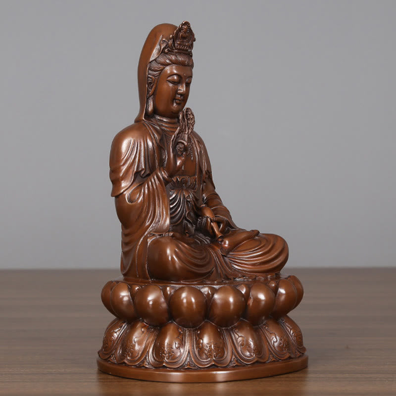 Mythstone Kwan Yin Avalokitesvara Lotus Wealth Copper Statue Home Desk Decoration