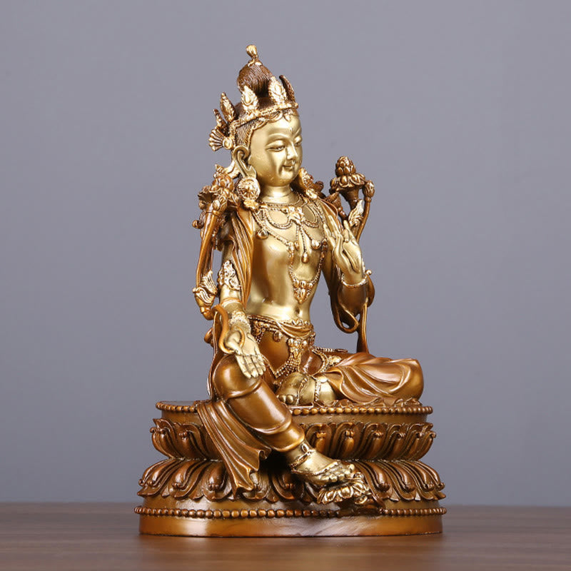 Mythstone Bodhisattva Green Tara Figurine Protection Brass Copper Statue Home Offering Decoration