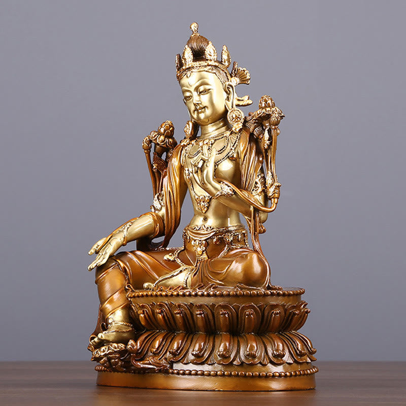 Mythstone Bodhisattva Green Tara Figurine Protection Brass Copper Statue Home Offering Decoration