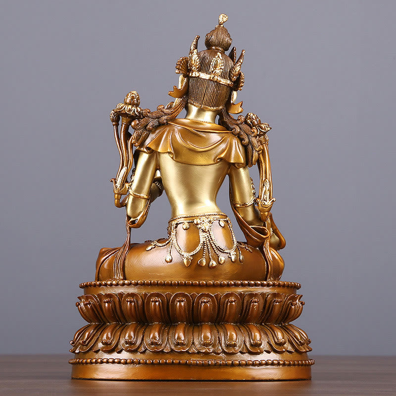 Mythstone Bodhisattva Green Tara Figurine Protection Brass Copper Statue Home Offering Decoration