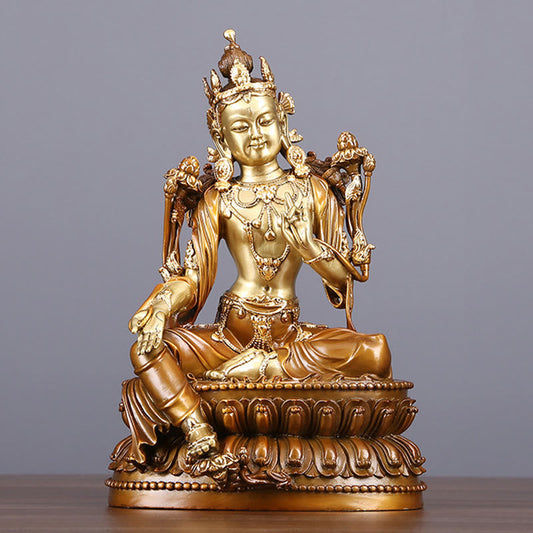 Mythstone Bodhisattva Green Tara Figurine Protection Brass Copper Statue Home Offering Decoration