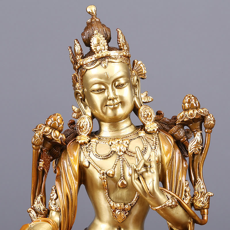 Mythstone Bodhisattva Green Tara Figurine Protection Brass Copper Statue Home Offering Decoration