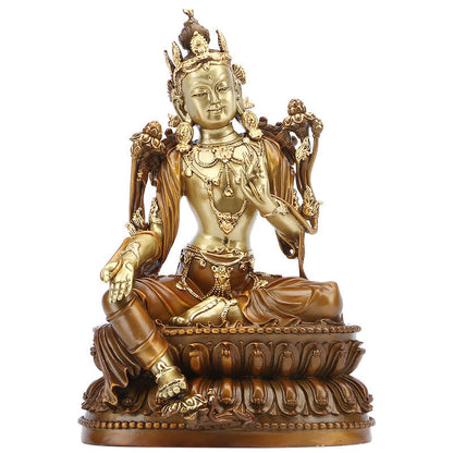 Mythstone Bodhisattva Green Tara Figurine Protection Brass Copper Statue Home Offering Decoration