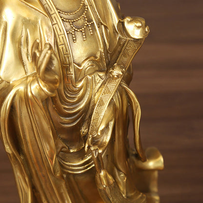 Mythstone Golden Standing Kwan Yin Avalokitesvara Wealth Brass Copper Statue Home Desk Decoration