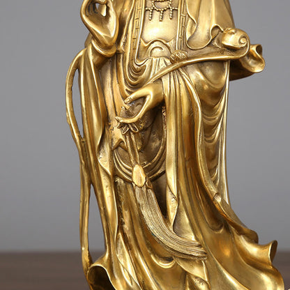 Mythstone Golden Standing Kwan Yin Avalokitesvara Wealth Brass Copper Statue Home Desk Decoration