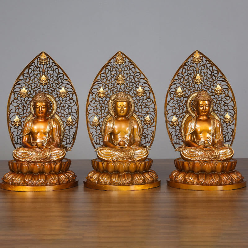 Mythstone Sakyamuni Amitabha Medicine Buddha Figurine Serenity Copper Statue Home Offering Decoration