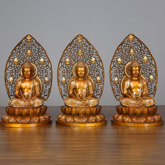 Mythstone Sakyamuni Amitabha Medicine Buddha Figurine Serenity Copper Statue Home Offering Decoration