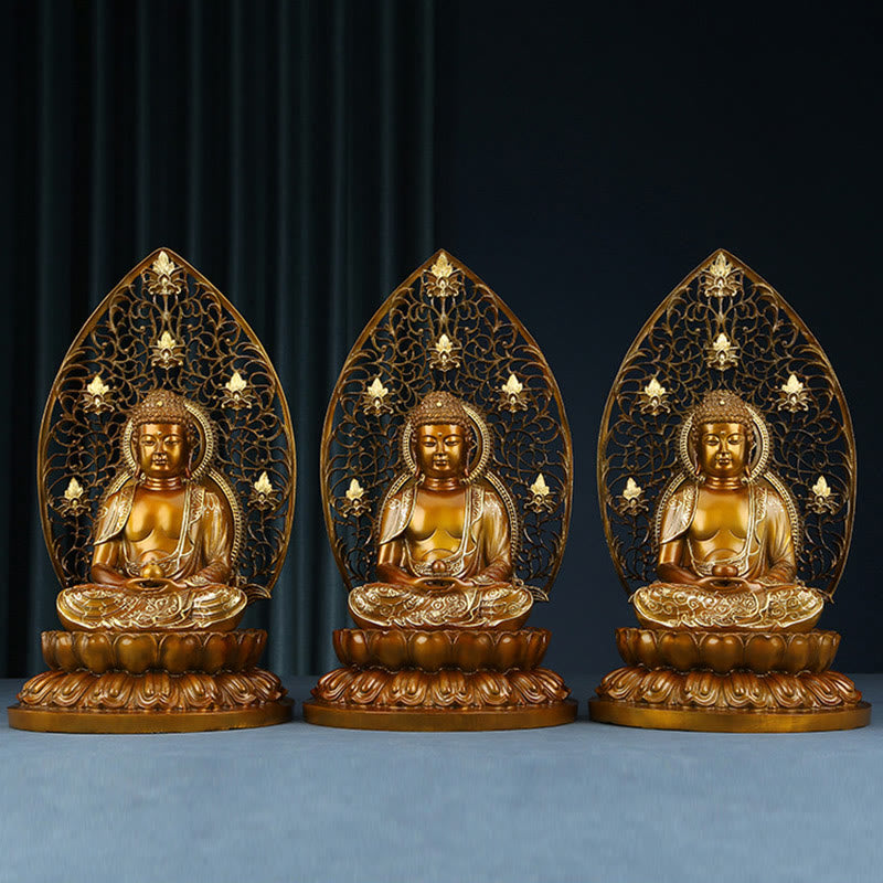 Mythstone Sakyamuni Amitabha Medicine Buddha Figurine Serenity Copper Statue Home Offering Decoration