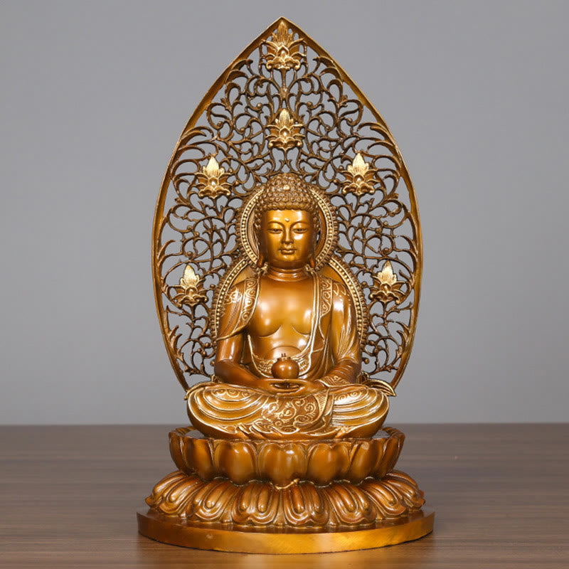 Mythstone Sakyamuni Amitabha Medicine Buddha Figurine Serenity Copper Statue Home Offering Decoration