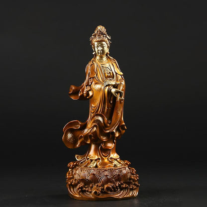 Mythstone Kwan Yin Avalokitesvara Holding A Vase Brass Harmony Copper Statue Home Decoration