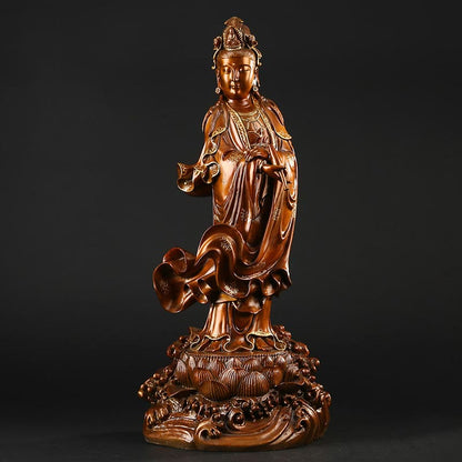 Mythstone Kwan Yin Avalokitesvara Holding A Vase Brass Harmony Copper Statue Home Decoration