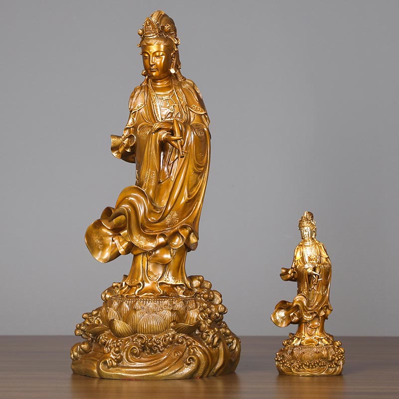 Mythstone Kwan Yin Avalokitesvara Holding A Vase Brass Harmony Copper Statue Home Decoration