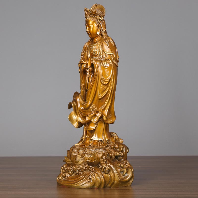 Mythstone Kwan Yin Avalokitesvara Holding A Vase Brass Harmony Copper Statue Home Decoration