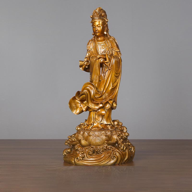 Mythstone Kwan Yin Avalokitesvara Holding A Vase Brass Harmony Copper Statue Home Decoration