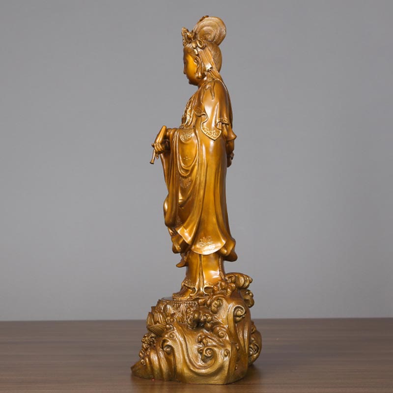 Mythstone Kwan Yin Avalokitesvara Holding A Vase Brass Harmony Copper Statue Home Decoration