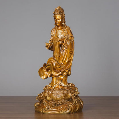 Mythstone Kwan Yin Avalokitesvara Holding A Vase Brass Harmony Copper Statue Home Decoration