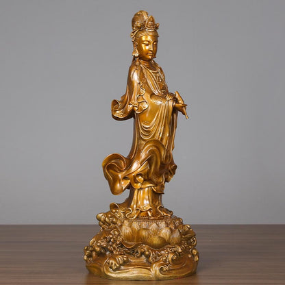 Mythstone Kwan Yin Avalokitesvara Holding A Vase Brass Harmony Copper Statue Home Decoration