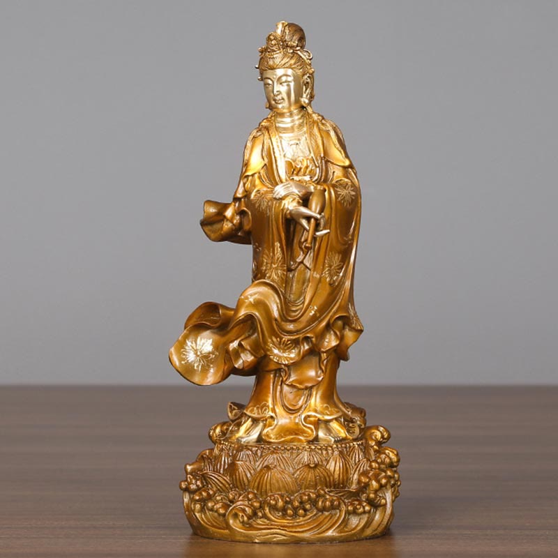 Mythstone Kwan Yin Avalokitesvara Holding A Vase Brass Harmony Copper Statue Home Decoration