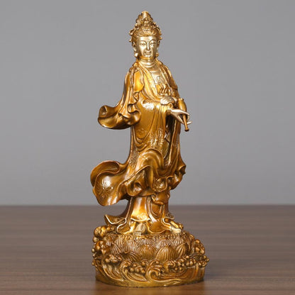 Mythstone Kwan Yin Avalokitesvara Holding A Vase Brass Harmony Copper Statue Home Decoration