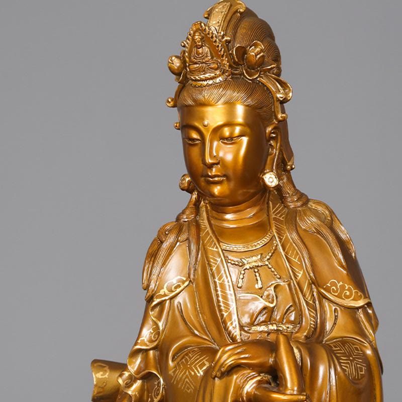 Mythstone Kwan Yin Avalokitesvara Holding A Vase Brass Harmony Copper Statue Home Decoration