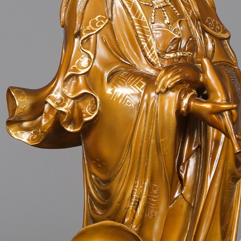 Mythstone Kwan Yin Avalokitesvara Holding A Vase Brass Harmony Copper Statue Home Decoration