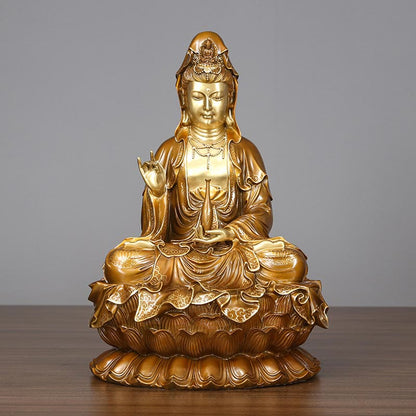 Mythstone Kwan Yin Avalokitesvara Lotus Sitting Harmony Brass Copper Statue Home Altar Decoration