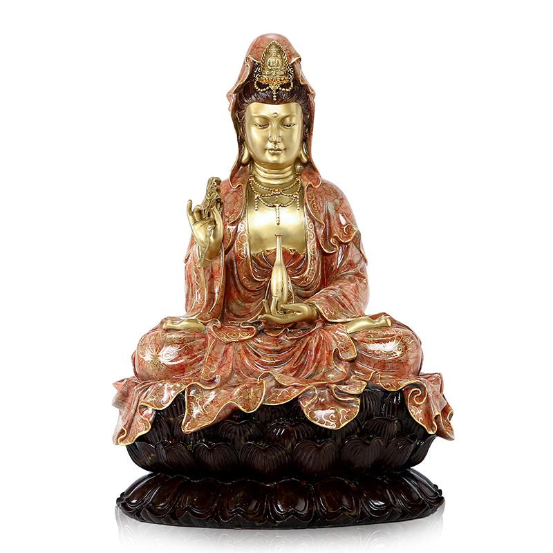 Mythstone Kwan Yin Avalokitesvara Lotus Sitting Harmony Brass Copper Statue Home Altar Decoration