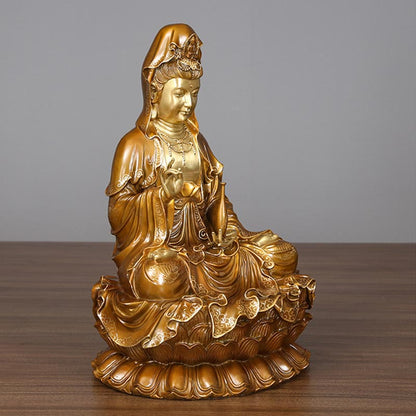 Mythstone Kwan Yin Avalokitesvara Lotus Sitting Harmony Brass Copper Statue Home Altar Decoration