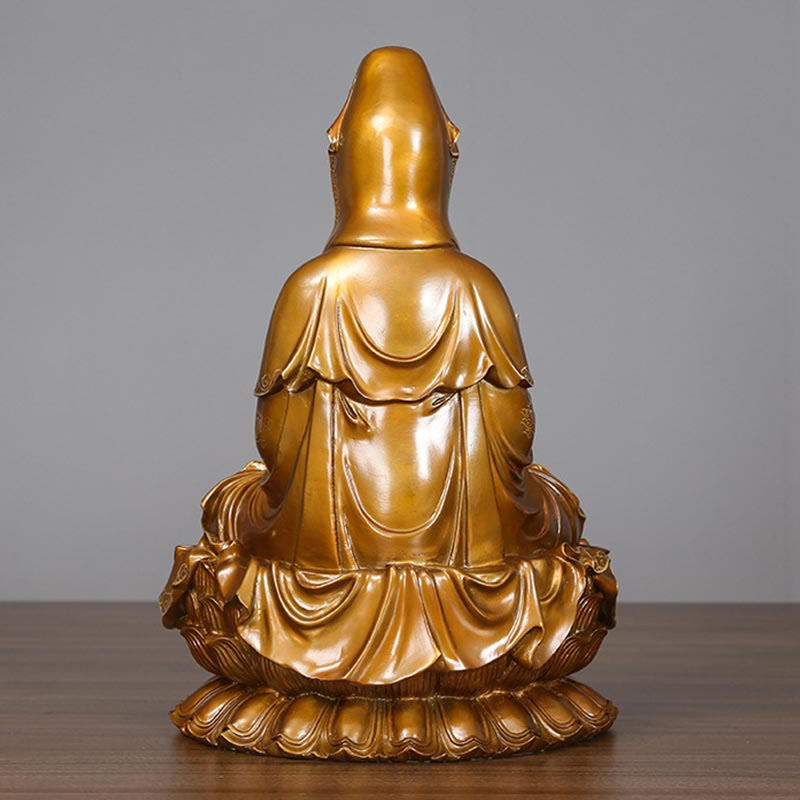 Mythstone Kwan Yin Avalokitesvara Lotus Sitting Harmony Brass Copper Statue Home Altar Decoration