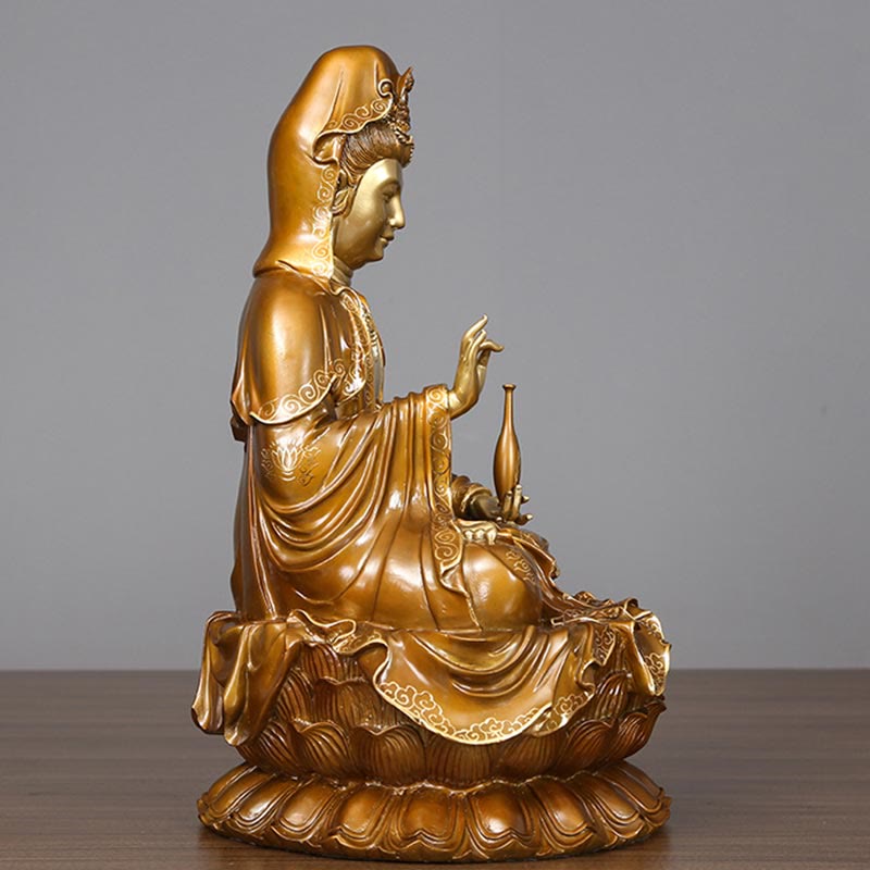 Mythstone Kwan Yin Avalokitesvara Lotus Sitting Harmony Brass Copper Statue Home Altar Decoration