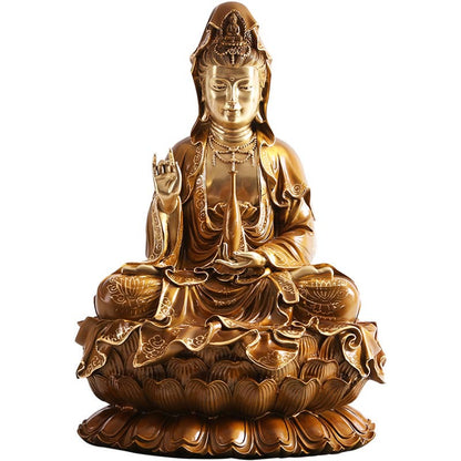 Mythstone Kwan Yin Avalokitesvara Lotus Sitting Harmony Brass Copper Statue Home Altar Decoration