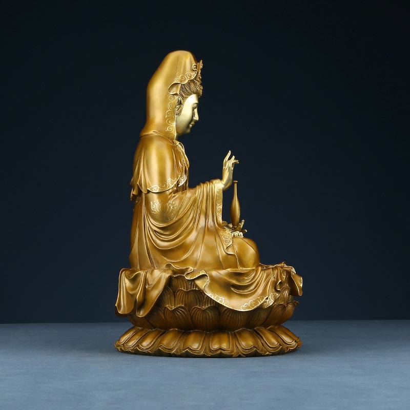 Mythstone Kwan Yin Avalokitesvara Lotus Sitting Harmony Brass Copper Statue Home Altar Decoration