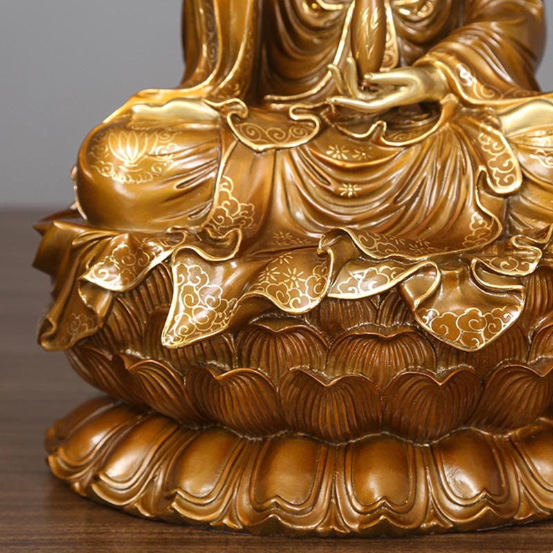 Mythstone Kwan Yin Avalokitesvara Lotus Sitting Harmony Brass Copper Statue Home Altar Decoration