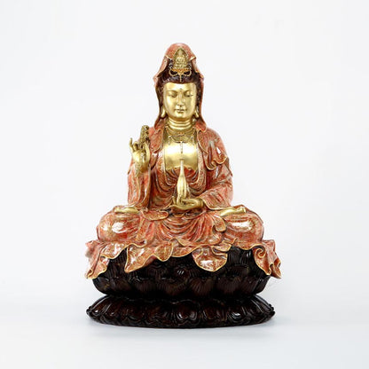 Mythstone Kwan Yin Avalokitesvara Lotus Sitting Harmony Brass Copper Statue Home Altar Decoration