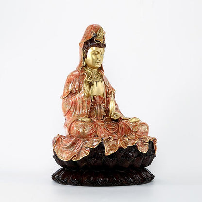 Mythstone Kwan Yin Avalokitesvara Lotus Sitting Harmony Brass Copper Statue Home Altar Decoration