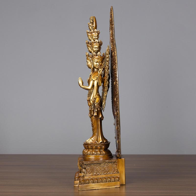 Mythstone Handmade Thousand-armed Avalokitesvara Kwan Yin Wealth Brass Copper Statue Decoration