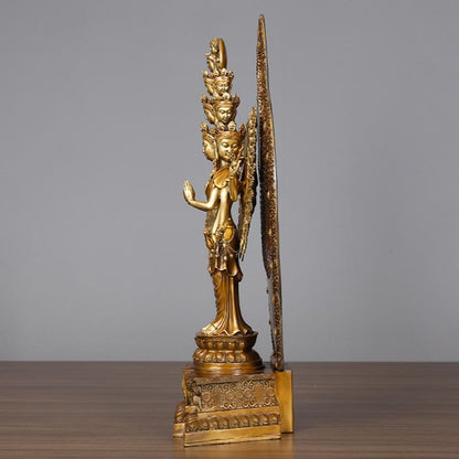 Mythstone Handmade Thousand-armed Avalokitesvara Kwan Yin Wealth Brass Copper Statue Decoration