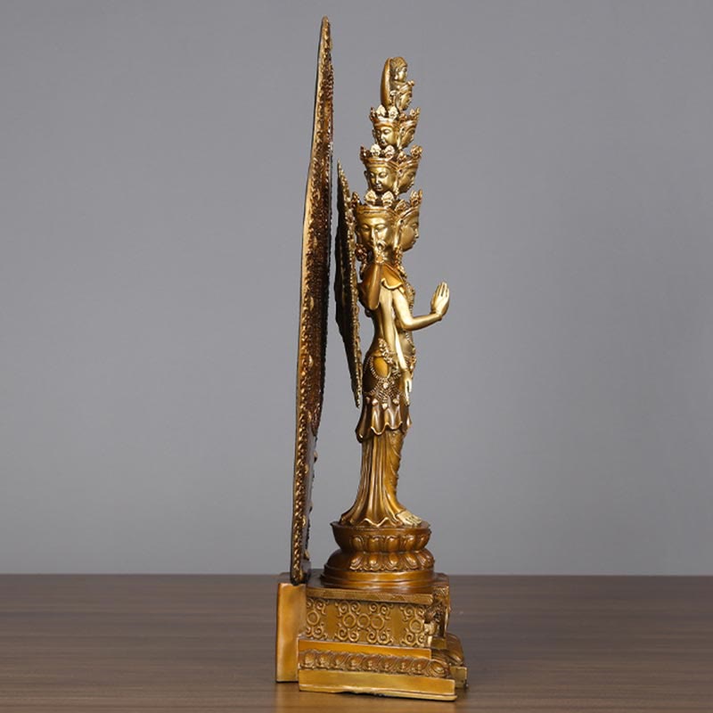 Mythstone Handmade Thousand-armed Avalokitesvara Kwan Yin Wealth Brass Copper Statue Decoration